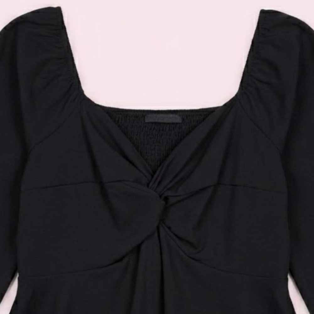 SHEIN Curve Peplum Top Womens 0XL Black Long Sleeve Smocked Back Sweetheart Neck - Picture 5 of 11